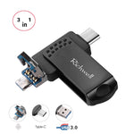 ريتشويل 3 في 1 فلاش ديسك معدني 16 جيجابايت Type-C + Micro USB + USB 3.0 مع وظيفة OTG