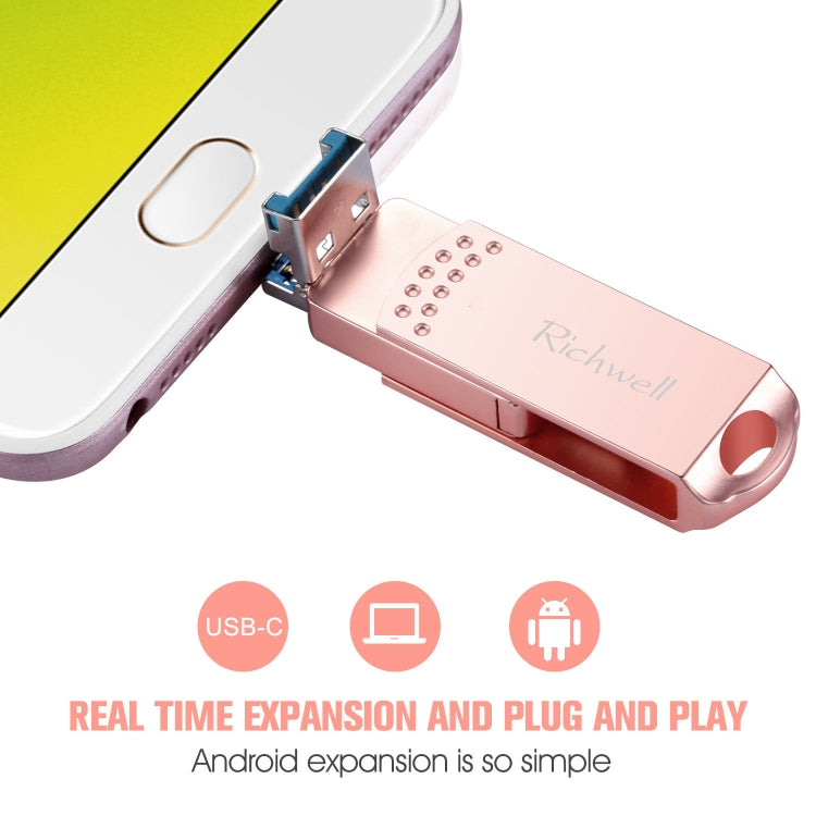 ريتشويل 3 في 1 فلاش ديسك معدني 128 جيجابايت Type-C + Micro USB + USB 3.0 مع وظيفة OTG