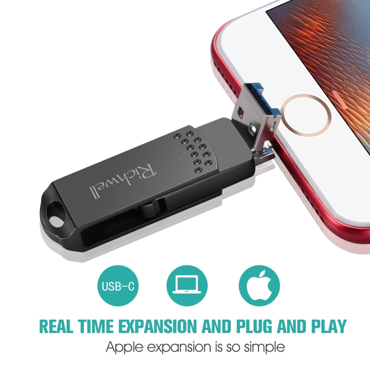 ريتشويل فلاش ديسك معدني 128 جيجابايت Type-C + 8 Pin + USB 3.0 مع وظيفة OTG