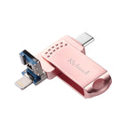 ريتشويل فلاش ديسك معدني 128 جيجابايت Type-C + 8 Pin + USB 3.0 مع وظيفة OTG