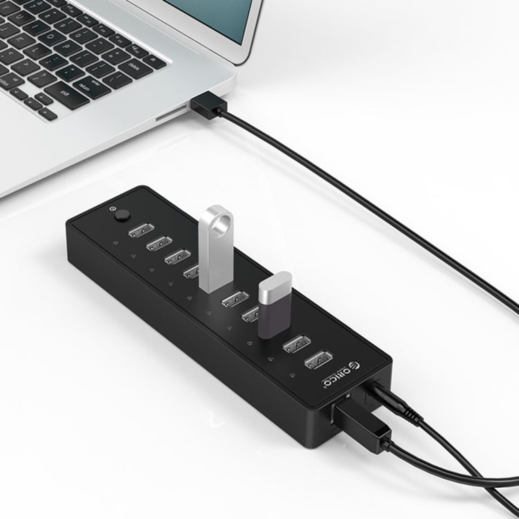 موزع USB 2.0 من ORICO P10-U2 بعشرة منافذ مع مؤشر طاقة LED وكابل USB بطول 1 متر (أسود)