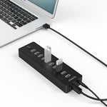 موزع USB 2.0 من ORICO P10-U2 بعشرة منافذ مع مؤشر طاقة LED وكابل USB بطول 1 متر (أسود)