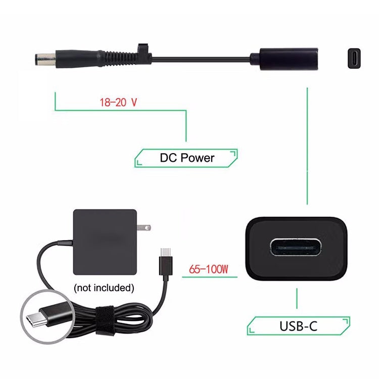 كابل شاحن محول طاقة DP USB-C / Type-C إلى 7.4 × 0.6 مم لأجهزة HP، 2.4 × 0.6 مم