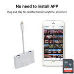 NK-1042 6 in 1 8 Pin Male to Dual USB + Dual SD Card + 3.5mm Audio Interface + 8 Pin Charging Interface Female Port Camera Adapter