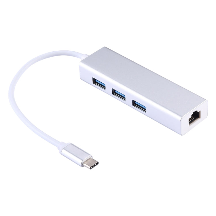 موزع 3 منافذ USB3.0 مع محول إيثرنت جيجابت USB-C / Type-C بغطاء ألومنيوم، USB Type-C 1000Mbps