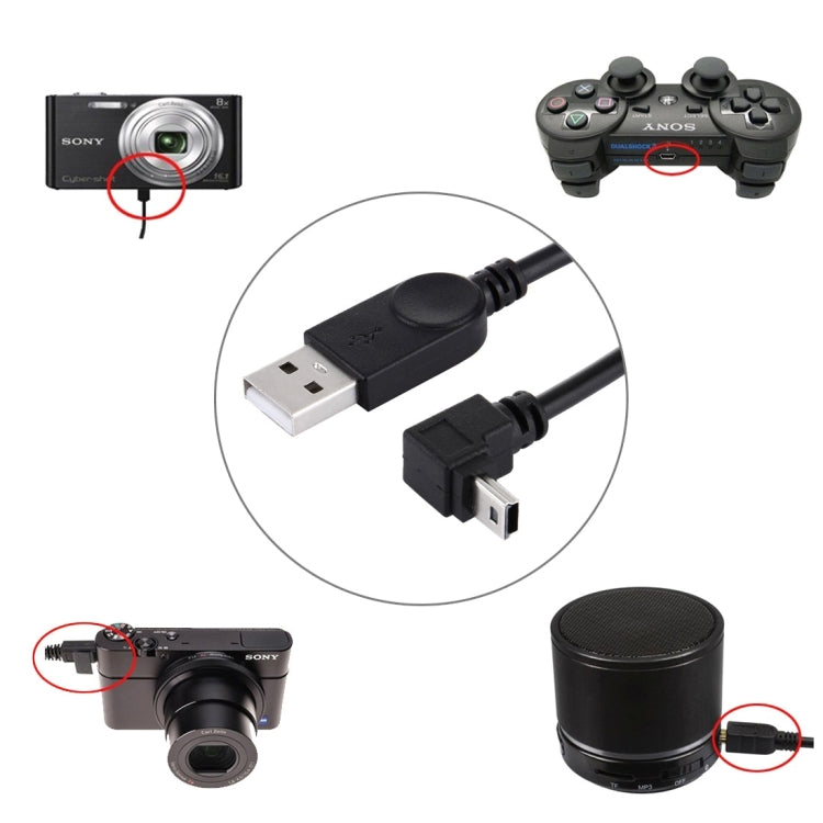 كابل بيانات / شحن Mini USB بزاوية 90 درجة كوع، الطول: 28 سم، Mini USB بزاوية كوع