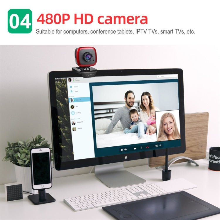 كاميرا ويب HXSJ A849 بدقة 480P قابلة للتعديل بزاوية 360 درجة مع ميكروفون للكمبيوتر الشخصي