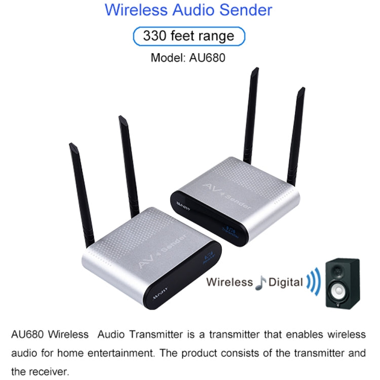 صندوق إرسال واستقبال مكبر صوت صوتي لاسلكي Measy AU680، مسافة الإرسال: 100 متر، AU680