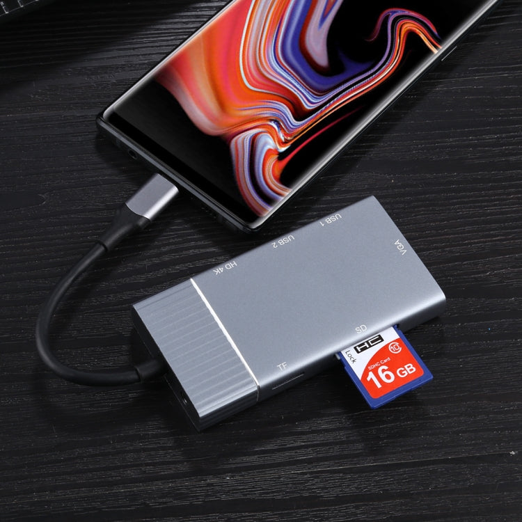 محطة إرساء USB-C متعددة الوظائف 7 في 1 مزدوج USB 3.0 + TF/SD + HDMI/VGA + جاك 3.5 مم + Type-C / USB-C، 2xUSB3.0+TF/SD+HDMI/VGA+3.5 مم