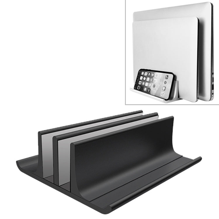 Universal Portable Aluminum Alloy Double Slot Width Adjustable Laptop Vertical Storage Stand Base, Double Slot Black, Double Slot Silver