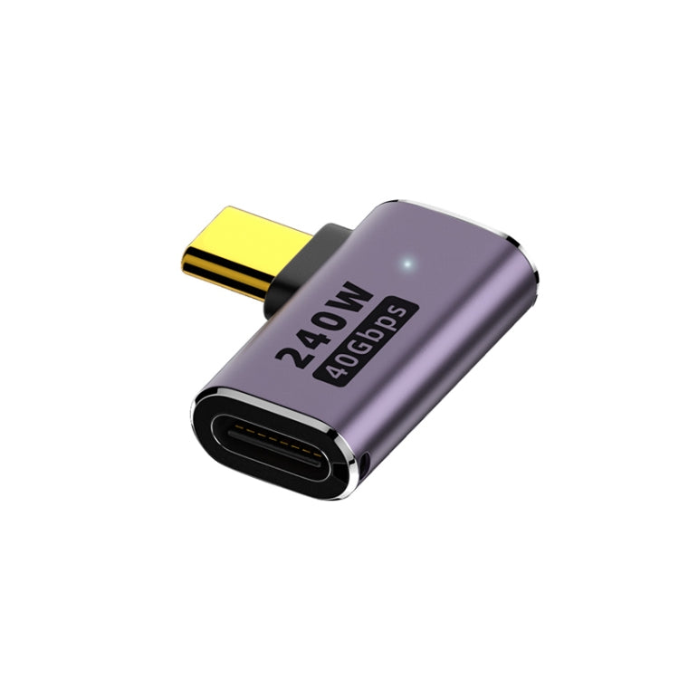 محول USB-C/Type-C أنثى إلى USB-C/Type-C ذكر 240 واط بسرعة 40 جيجابت في الثانية مع ضوء، محول انحناء جانبي