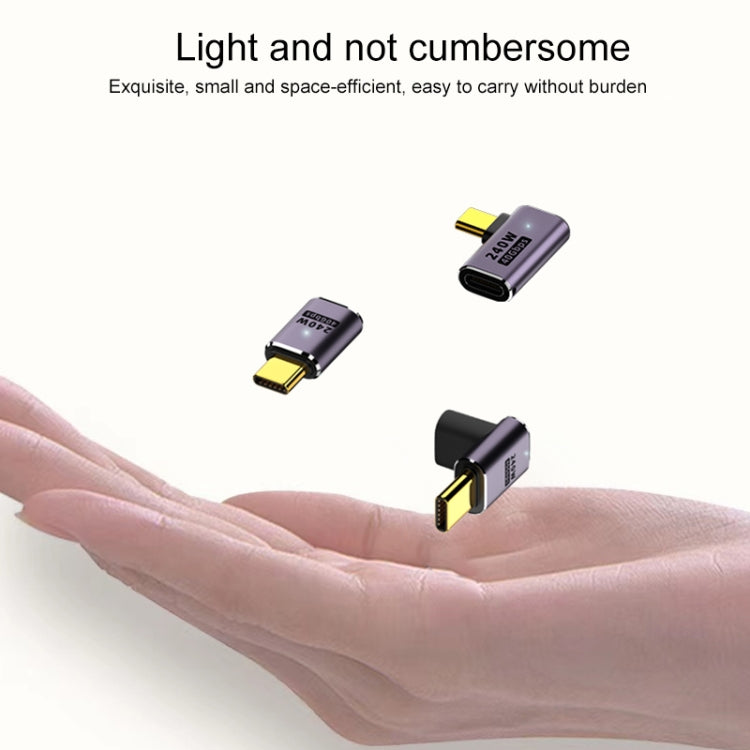 محول زاوية عمودية USB-C/Type-C أنثى إلى USB-C/Type-C ذكر 240 واط بسرعة 40 جيجابت في الثانية مع إضاءة، محول زاوية عمودية