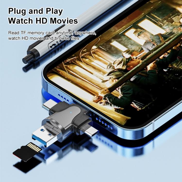 قارئ بطاقات 4 في 1 8 دبابيس + USB-C / Type-C + Micro USB + USB 3.0 ذكر
