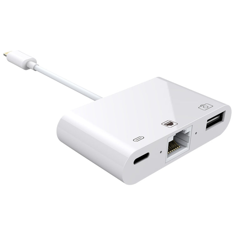 كابل محول فيديو رقمي NK-107 3 في 1 منافذ أنثى إيثرنت + USB + شحن 8 دبابيس إلى ذكر 8 دبابيس OTG