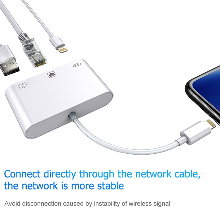 كابل محول فيديو رقمي NK-107 3 في 1 منافذ أنثى إيثرنت + USB + شحن 8 دبابيس إلى ذكر 8 دبابيس OTG