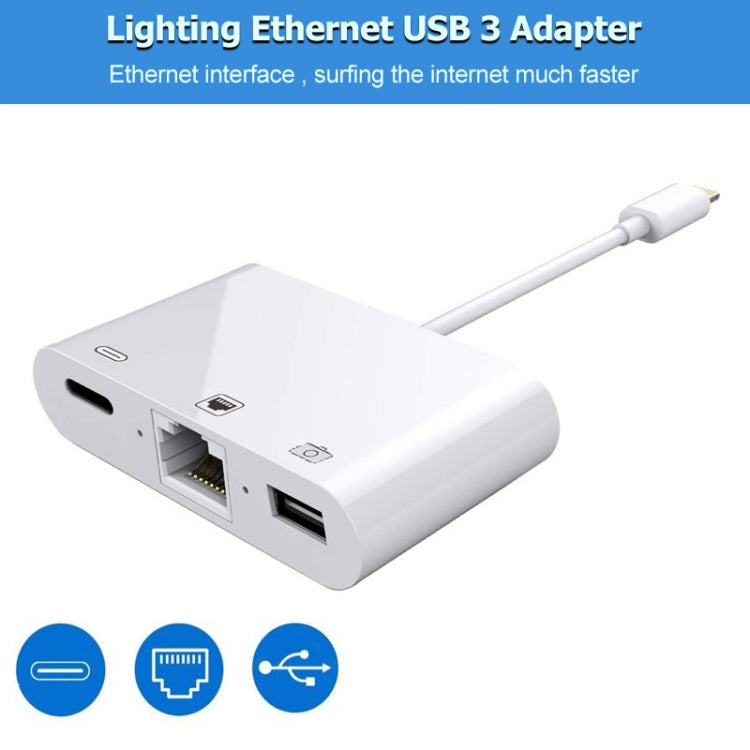 كابل محول فيديو رقمي NK-107 3 في 1 منافذ أنثى إيثرنت + USB + شحن 8 دبابيس إلى ذكر 8 دبابيس OTG