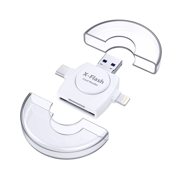قارئ بطاقات X-Flash R01 3 في 1 8 دبابيس + USB-C / Type-C + Micro USB لبطاقات SD / TF