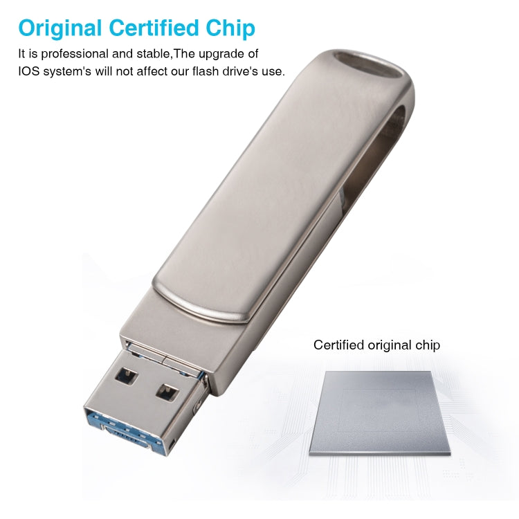 فلاش ديسك دوار معدني 3 في 1 من Richwell بسعة 128 جيجابايت Micro USB + 8 دبابيس + USB 3.0 مع وظيفة OTG، 128 جيجابايت