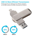 ذاكرة فلاش دوارة معدنية Richwell 3 في 1 بسعة 16 جيجابايت Micro USB + 8 Pin + USB 3.0 مع وظيفة OTG