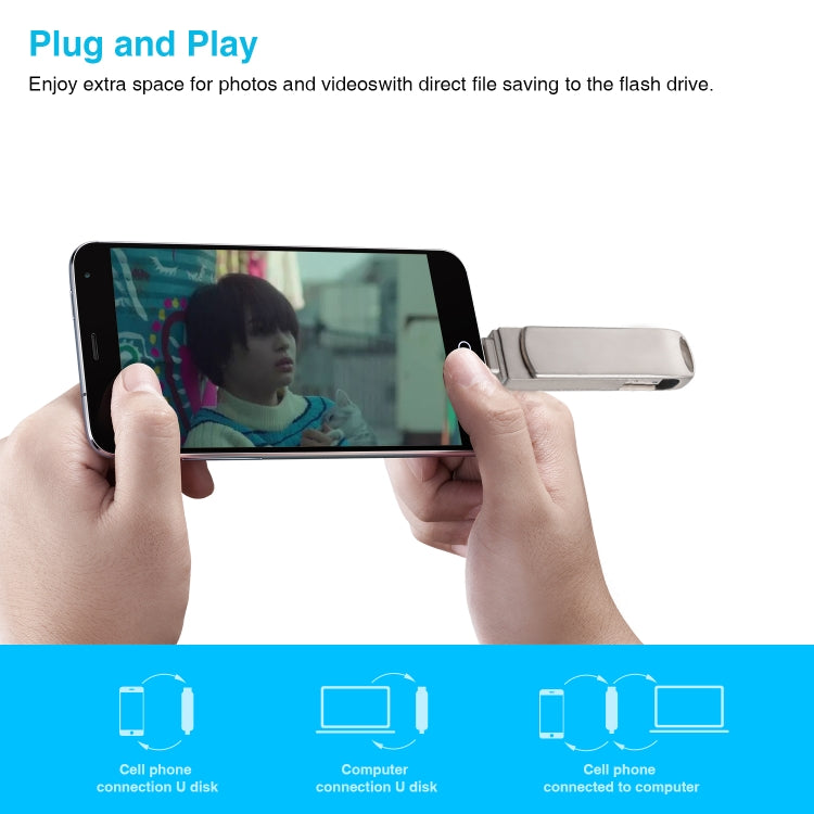 ذاكرة فلاش دوارة معدنية Richwell 3 في 1 بسعة 16 جيجابايت Micro USB + 8 Pin + USB 3.0 مع وظيفة OTG
