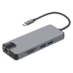 محول 8 في 1 من Type-C إلى HDMI + USB 3.0 + USB 3.0 + Type-C + LAN + VGA + قارئ بطاقات TF/SD