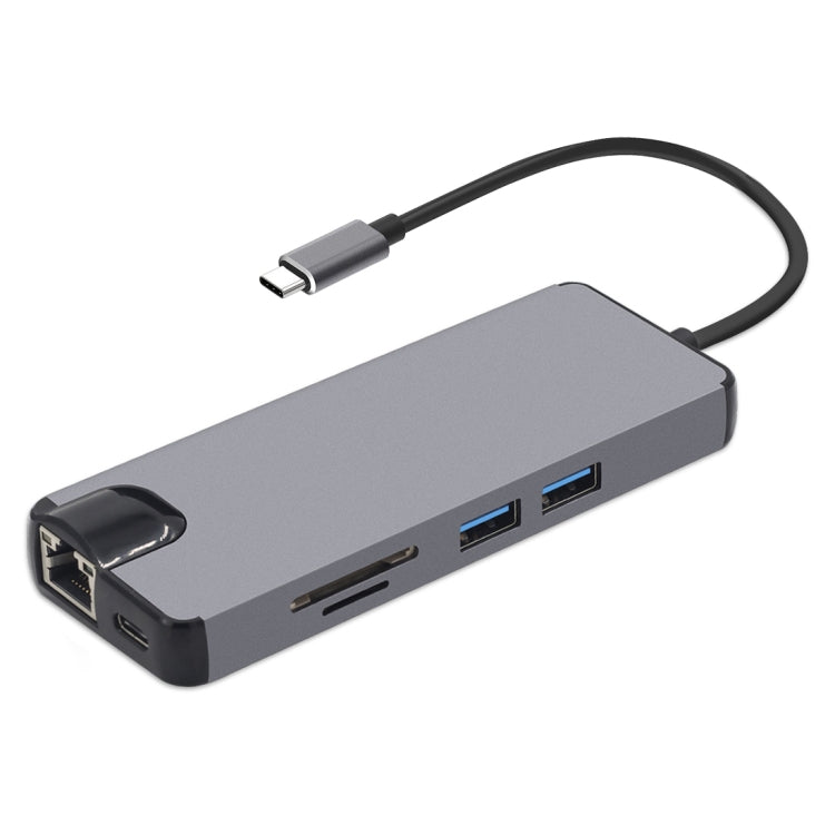 محول 8 في 1 من Type-C إلى HDMI + USB 3.0 + USB 3.0 + Type-C + LAN + VGA + قارئ بطاقات TF/SD