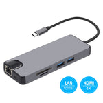 محول 8 في 1 من Type-C إلى HDMI + USB 3.0 + USB 3.0 + Type-C + LAN + VGA + قارئ بطاقات TF/SD