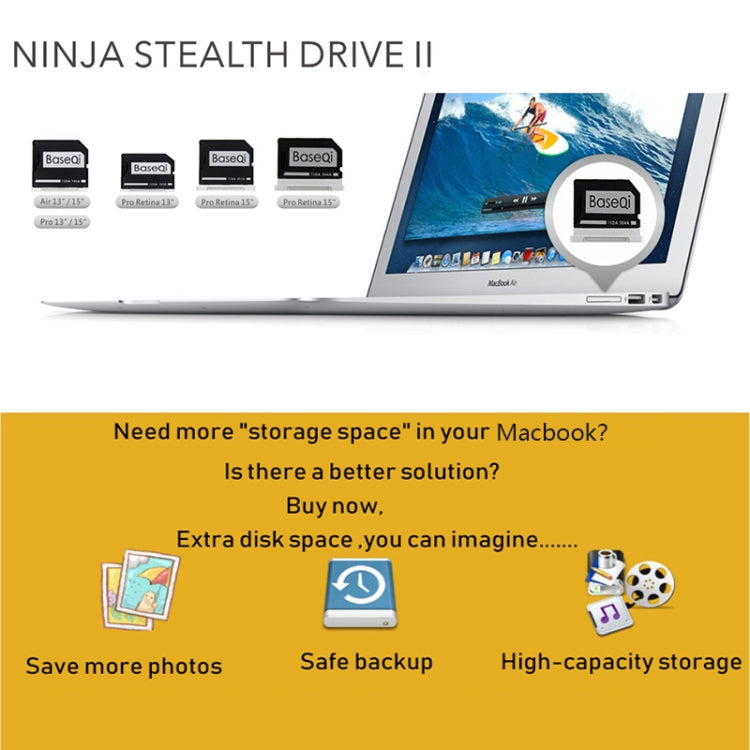 BASEQI Hidden Aluminum Alloy SD Card Case for MacBook Air 13.3 inch Laptops, For MacBook Air 13.3