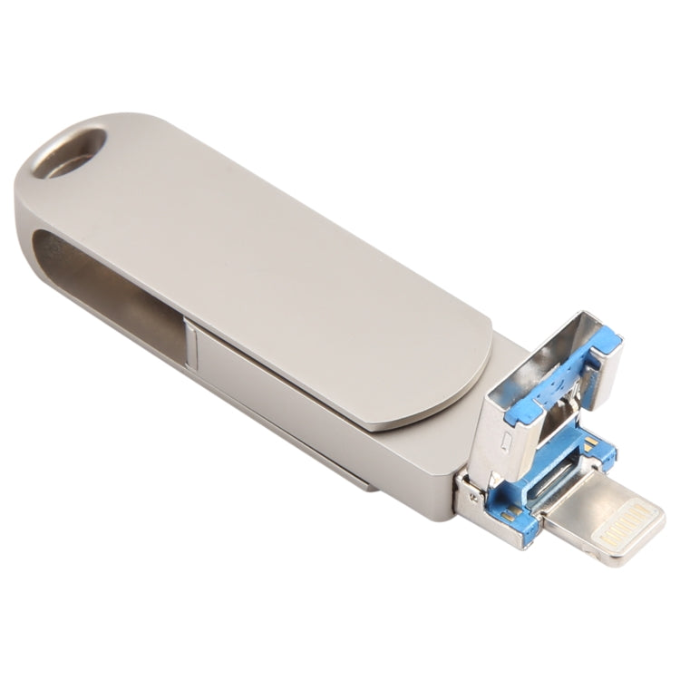 فلاش ديسك دوار معدني 3 في 1 بسعة 64 جيجابايت مع موصل Micro USB + 8 دبابيس + تايب-سي مع وظيفة OTG، 64G USB + 8 دبابيس + تايب-سي