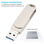 فلاش ديسك دوار معدني 3 في 1 بسعة 64 جيجابايت مع موصل Micro USB + 8 دبابيس + تايب-سي مع وظيفة OTG، 64G USB + 8 دبابيس + تايب-سي