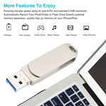 فلاش ديسك دوار معدني 3 في 1 بسعة 64 جيجابايت مع موصل Micro USB + 8 دبابيس + تايب-سي مع وظيفة OTG، 64G USB + 8 دبابيس + تايب-سي