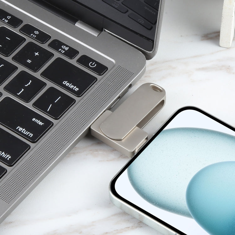 فلاش ديسك دوار معدني 3 في 1 بسعة 64 جيجابايت مع موصل Micro USB + 8 دبابيس + تايب-سي مع وظيفة OTG، 64G USB + 8 دبابيس + تايب-سي