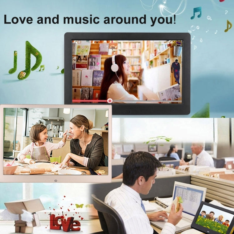 إطار صور رقمي بشاشة LED عالية الدقة 1280x800 مقاس 13.3 بوصة HSD1303 مع حامل وتحكم عن بعد، يدعم بطاقة SD / MMC / MS / منفذ USB، قابس UK (ذهبي)، HSD1303 13.3 بوصة