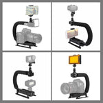 PULUZ U/C Shape Portable Handheld DV Bracket Stabilizer + LED Studio Light Kit with Cold Shoe Tripod Head  for All SLR Cameras and Home DV Camera, Bracket Kits + LED