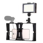 PULUZ 2 in 1 Vlogging Live Broadcast LED Selfie Light Smartphone Video Rig Kits with Cold Shoe Tripod Head for iPhone, Galaxy, Huawei, Xiaomi, HTC, LG, Google, and Other Smartphones, Vlogging Rig+Light