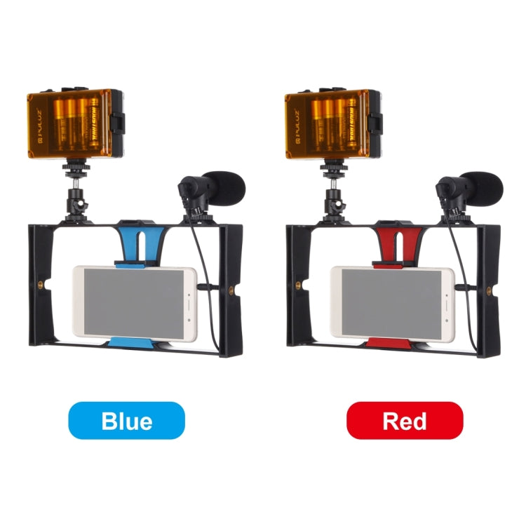 PULUZ 3 in 1 Vlogging Live Broadcast LED Selfie Light Smartphone Video Rig Kits with Microphone + Cold Shoe Tripod Head for iPhone, Galaxy, Huawei, Xiaomi, HTC, LG, Google, and Other Smartphones, 3-in-1, 3-in-1(Red), 3-in-1(US)