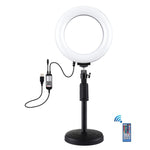 PULUZ 6.2 inch 16cm RGBW Light + Round Base Desktop Holder USB Dimmable LED Ring Vlogging Photography Video Lights with Cold Shoe Tripod Ball Head & Remote Control, Desktop Mount + 6.2 inch RGBW / Remote