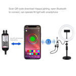 حلقة ضوء LED من PULUZ بقياس 7.9 بوصة 20 سم مع إضاءة RGBW وقاعدة دائرية قابلة للتعتيم، ضوء LED منحني بدرجتي حرارة لون، إضاءة تصوير سيلفي وفلوغ مع مشبك للهاتف، 7.9 بوصة + قاعدة دائرية