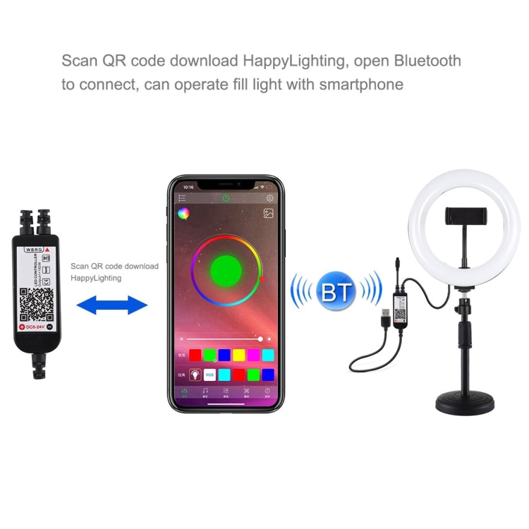 حلقة ضوء LED من PULUZ بقياس 7.9 بوصة 20 سم مع إضاءة RGBW وقاعدة دائرية قابلة للتعتيم، ضوء LED منحني بدرجتي حرارة لون، إضاءة تصوير سيلفي وفلوغ مع مشبك للهاتف، 7.9 بوصة + قاعدة دائرية