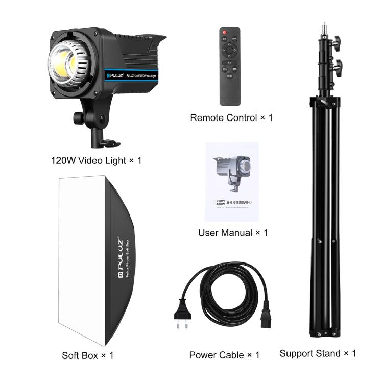 PULUZ 120W Photo Studio Strobe Flash Light Kit with Softbox Reflector & Tripod, Rectangle 120W 2700K-6500K Light Kit EU Plug, Rectangle 120W 2700K-6500K Light Kit UK Plug, Rectangle 120W 2700K-6500K Light Kit US Plug