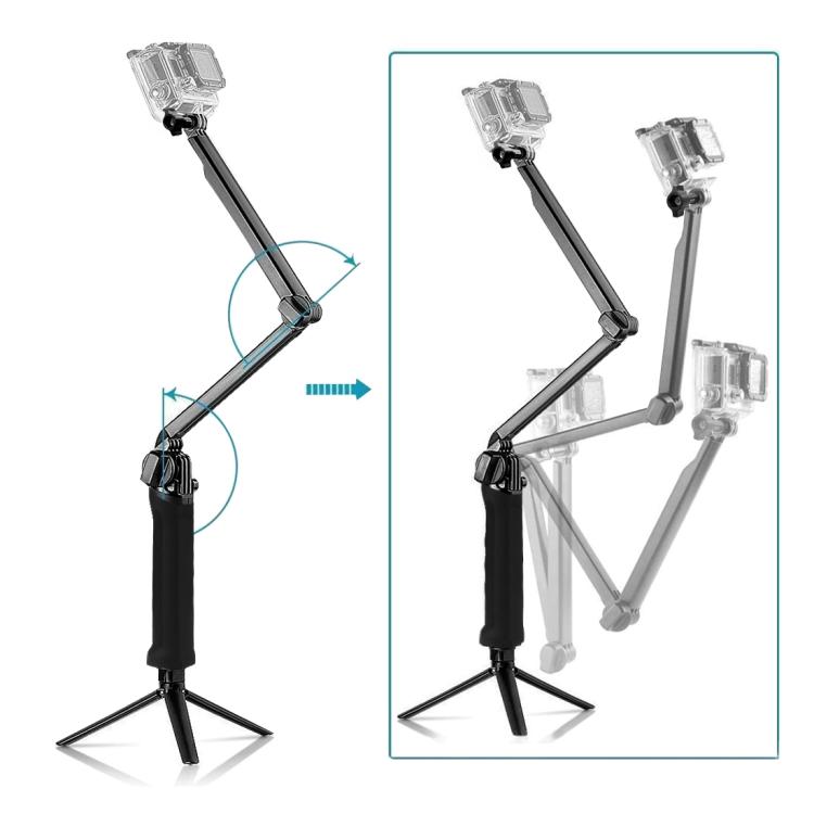 PULUZ 3-Way Grip Foldable Tripod Selfie-stick Extension Monopod for GoPro, Insta360 ONE R, DJI Osmo Action and Other Action Cameras, Length: 20-58cm, Length: 20-58cm