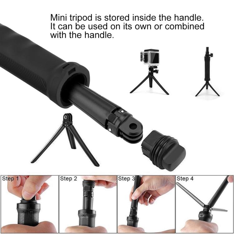 PULUZ 3-Way Grip Foldable Tripod Selfie-stick Extension Monopod for GoPro, Insta360 ONE R, DJI Osmo Action and Other Action Cameras, Length: 20-58cm, Length: 20-58cm