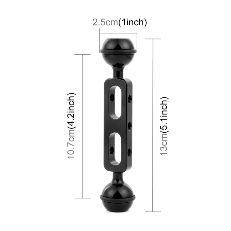 PULUZ 5.1 inch 13cm Aluminum Alloy Dual Balls Arm, Ball Diameter: 25mm, 5.1 inch (Black), 5.1 inch (Red)