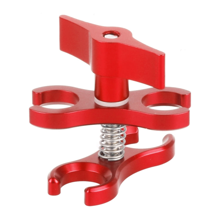 PULUZ Dual Ball Clamp Open Hole Diving Camera Bracket CNC Aluminum Spring Flashlight Clamp for Diving Underwater Photography System, Dual Ball Open Hole(Red)