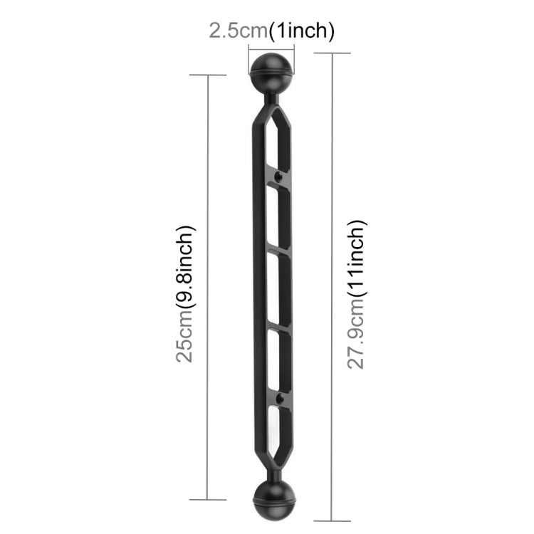 PULUZ 11.0 inch 27.9cm Aluminum Alloy Dual Balls Arm, Ball Diameter: 25mm, 11.0 inch (Black)