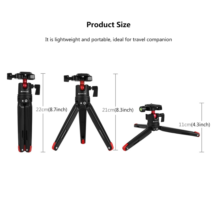 PULUZ Pocket Mini Metal Desktop Tripod Mount with 360 Degree Ball Head for DSLR & Digital Cameras, Adjustable Height: 11-21cm, Desktop Tripod with Head