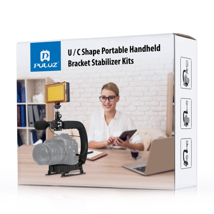 PULUZ U/C Shape 3-Head Cold Shoes Portable Handheld DV Bracket Stabilizer for All SLR Cameras and Home DV Camera, C-Shaped Bracket