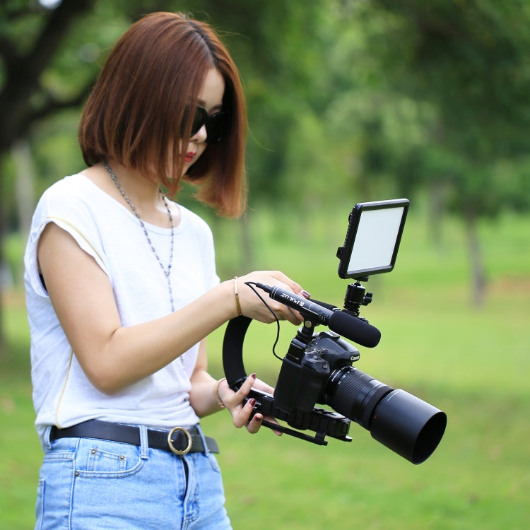 PULUZ U/C Shape 3-Head Cold Shoes Portable Handheld DV Bracket Stabilizer for All SLR Cameras and Home DV Camera, C-Shaped Bracket