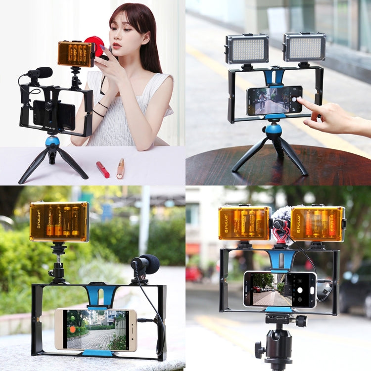 PULUZ Vlogging Live Broadcast Smartphone Video Rig Filmmaking Recording Handle Stabilizer Bracket for iPhone, Galaxy, Huawei, Xiaomi, HTC, LG, Google, and Other Smartphones, Vlogging Rig