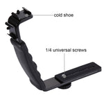 PULUZ L-Shape Bracket Handheld Grip Holder with Dual Side Cold Shoe Mounts for Video Light Flash, DSLR Camera, Bracket